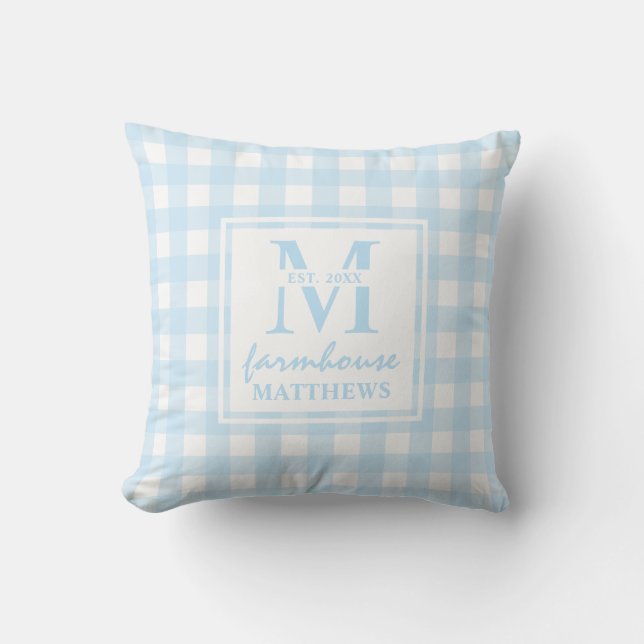 Modern Farmhouse Baby blue Large Gingham Anpassnin Kudde (Framsida)