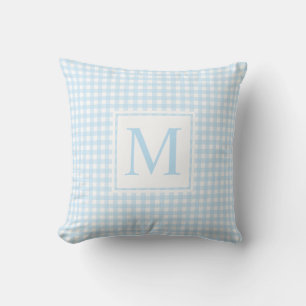 Modern Farmhouse Baby blue Monogram Small Gingham. Kudde