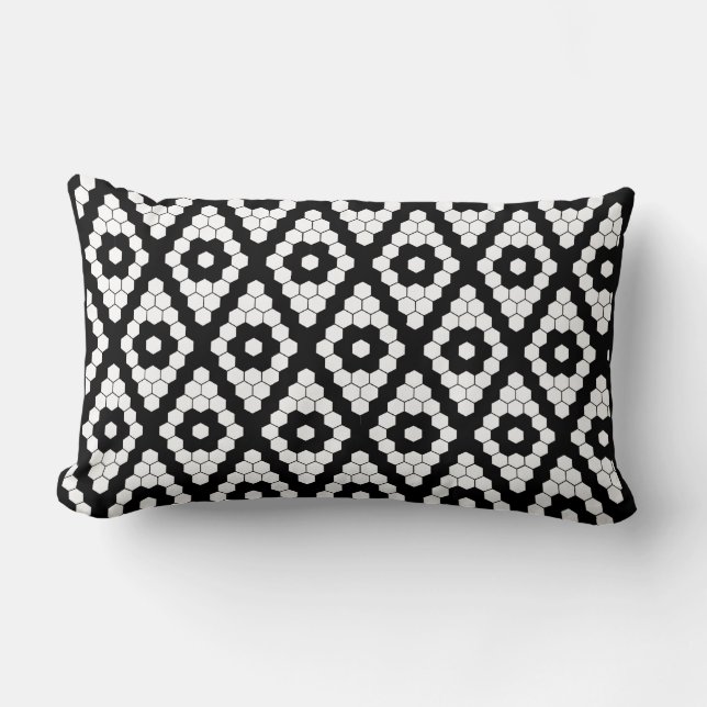 Modern "Farmhouse Black and White Hex Tile" Lumbarkudde (Framsida)