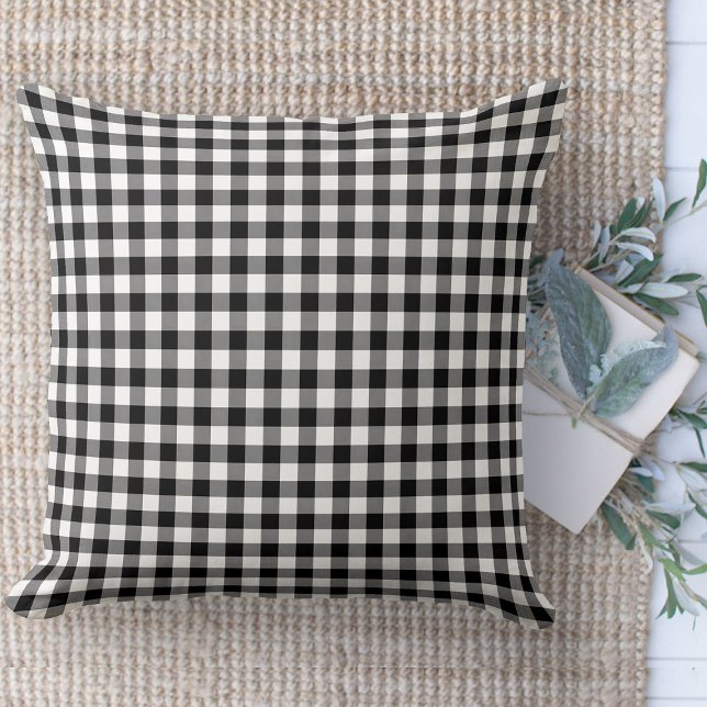 Modern Farmhouse Black & White Gingham Couch Kudde (throw pillow farmhouse pillows country black and white gingham plaid throw pillow )