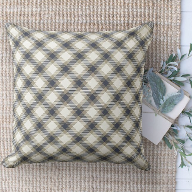 Modern Farmhouse Blue & Beige Couch Kudde (throw pillow farmhouse pillows country blue, tan and cream plaid throw pillow )