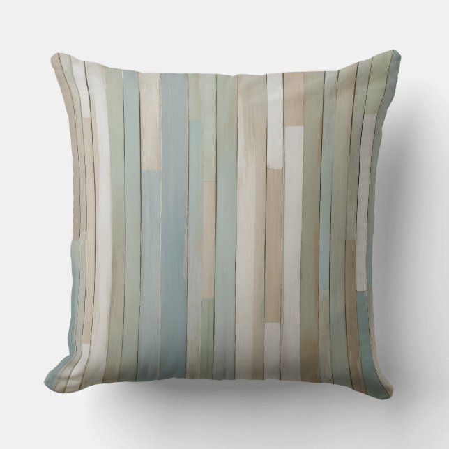 Modern Farmhouse Blue Grönt Beige Rand Kudde (Framsida)