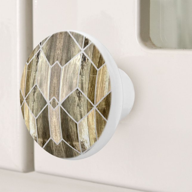 Modern Farmhouse Brown Wood Geometric Mönster Knopp (Modern Farmhouse Brown Wood Geometric Pattern Ceramic Knob)