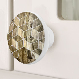 Modern Farmhouse Brown Wood Geometric Mönster Knopp