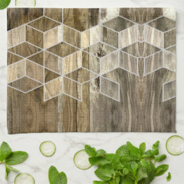 Modern Farmhouse Brown Wood Geometric Mönster Kökshandduk