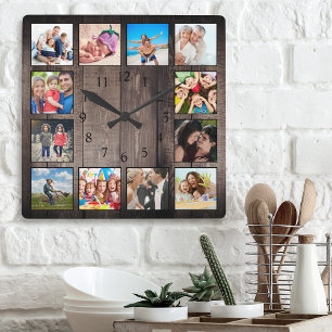 Modern Farmhouse Family Rustic Photo Collage Fyrkantig Klocka
