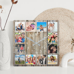 Modern Farmhouse Family Rustic Photo Collage Fyrkantig Klocka