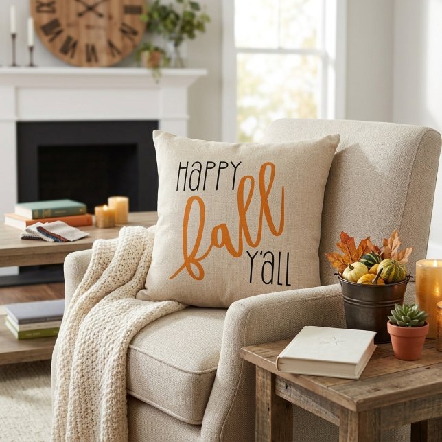 Modern Farmhouse Glad Höst Alla Höst Kudde (Modern Farmhouse Happy Fall Y'all Autumn Throw Pillow)
