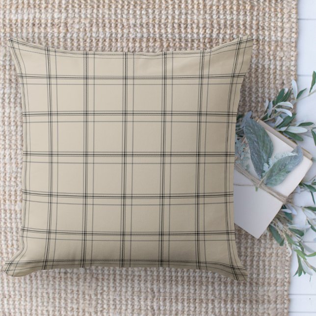 Modern Farmhouse Grått & Cream Couch Kudde (throw pillow farmhouse pillows country plaid throw pillow beige and black)