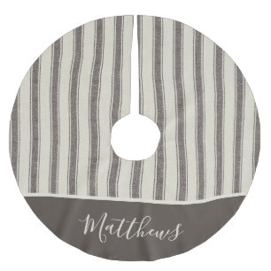 Modern Farmhouse Grått Ticking jul Julgransmatta Borstad Polyester