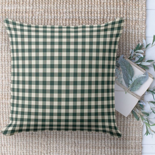 Modern Farmhouse Grönt & White Gingham Couch Kudde (throw pillow farmhouse pillows country green and white gingham plaid throw pillow )
