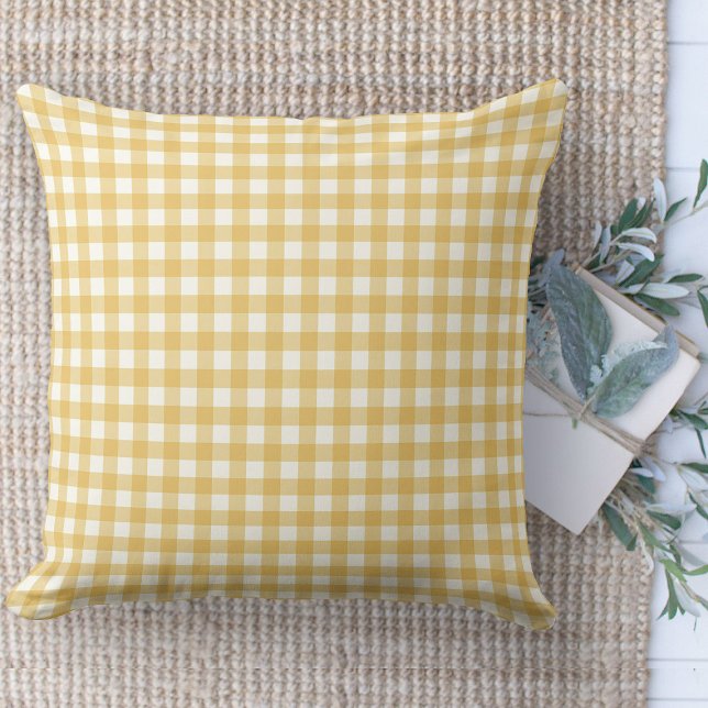 Modern Farmhouse Gult & White Gingham Nursery Kudde (throw pillow farmhouse pillows country yellow and white gingham plaid throw pillow )