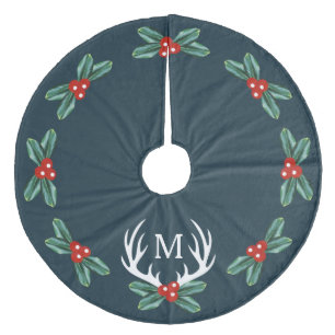 Modern Farmhouse Helgdag Hjort Antlers Holly Berry Julgransmatta Fleece