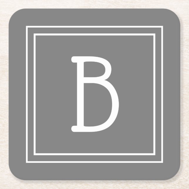 Modern Farmhouse Monogrammed Grått & White Initial Underlägg Papper Kvadrat (Framsidan)