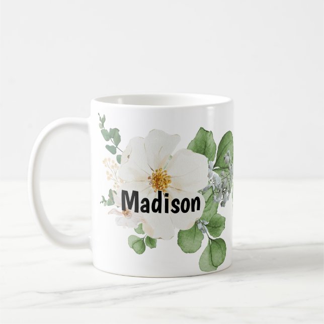 Modern farmhouse personalize custom Floral Mug Kaffemugg (Vänster)