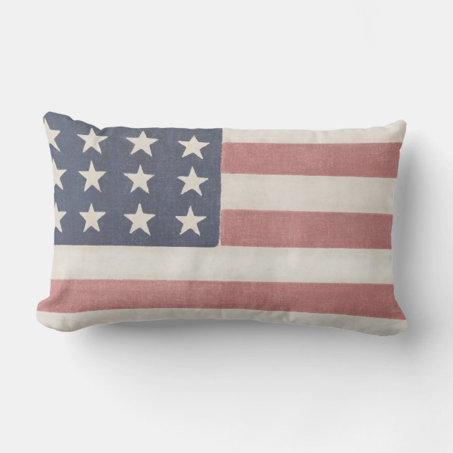 Modern Farmhouse Rustic American Flagga Lumbarkudde (Framsida)