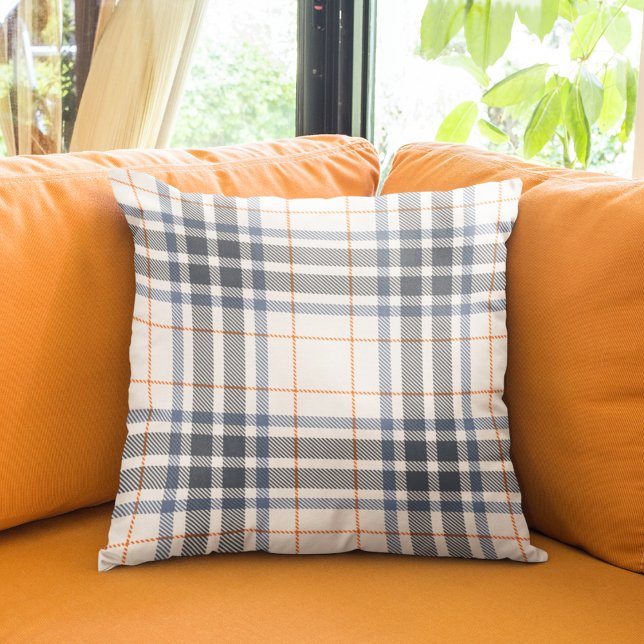 Modern Farmhouse Rustic Blue Orange Tartan Play Kudde (Skapare uppladdad)