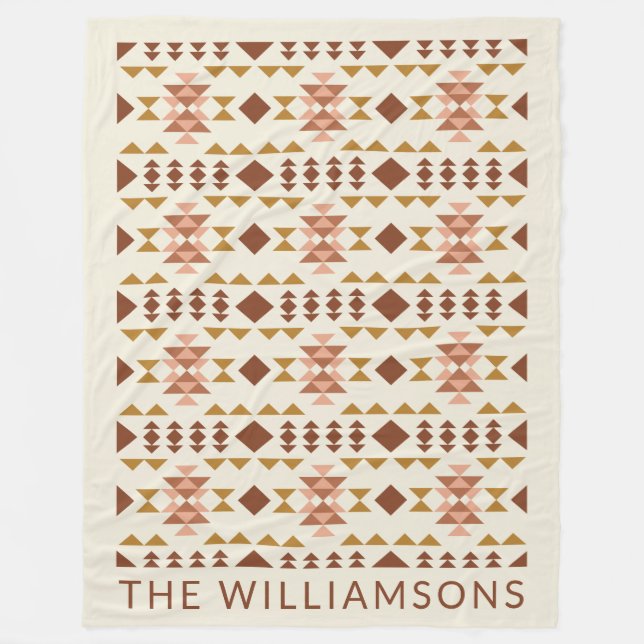 Modern Farmhouse Rustic Terracotta Geometric Namn Fleecefilt (Framsidan)
