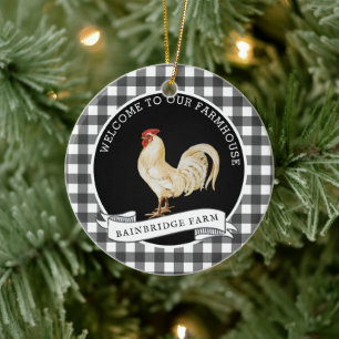 Modern Farmhouse Stil Tupp-familjen Namn Julgransprydnad Keramik