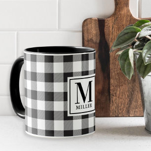 Modern Farmhouse Svart Buffalo Rutig Monogrammerad Mugg
