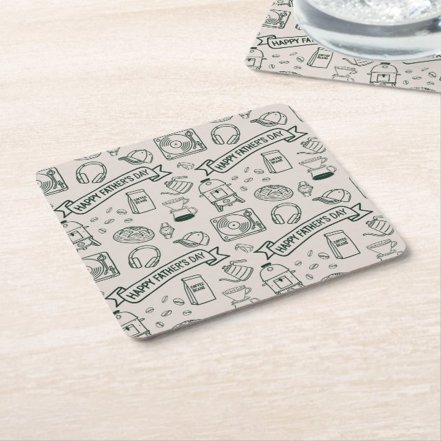Modern Fars Dag Doodle Mönster Millennial Pappa Underlägg Papper Kvadrat (Vinklad)