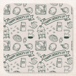 Modern Fars Dag Doodle Mönster Millennial Pappa Underlägg Papper Kvadrat