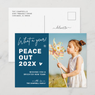 Modern Farwell: Peace Out 2024 Winter Blue Photo Helg Vykort