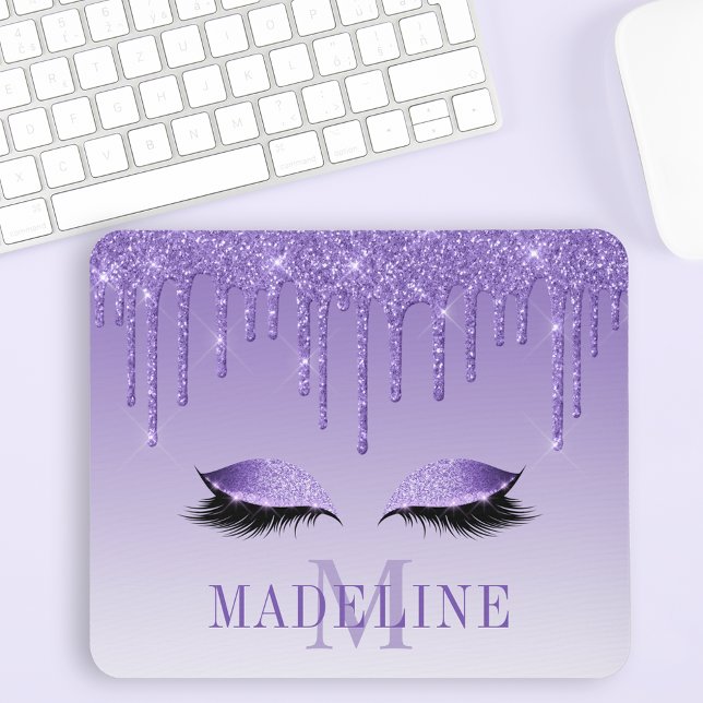 Modern fasansfull Lila Glitter Lash Monogram Musmatta (Customize to change text color, text style or to add more text.)