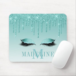 Modern, fasansfull Teal Glitter Lash Monogram Musmatta