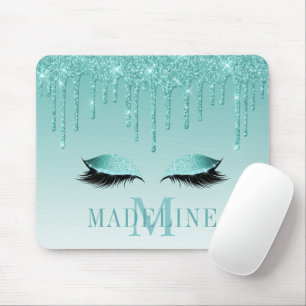 Modern, fasansfull Teal Glitter Lash Monogram Musmatta
