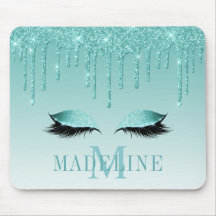 Modern, fasansfull Teal Glitter Lash Monogram