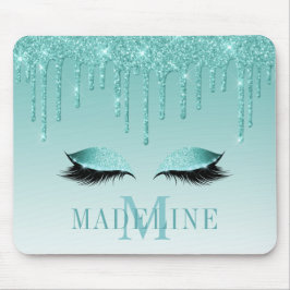 Modern, fasansfull Teal Glitter Lash Monogram Musmatta