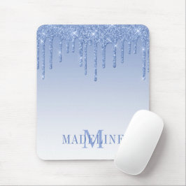 Modern Fashionabel Dammig Blå Monogram Glitter Musmatta