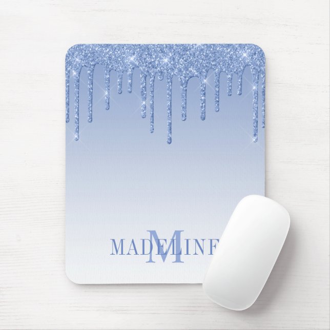 Modern Fashionabel Dammig Blå Monogram Glitter Musmatta (Med mus)