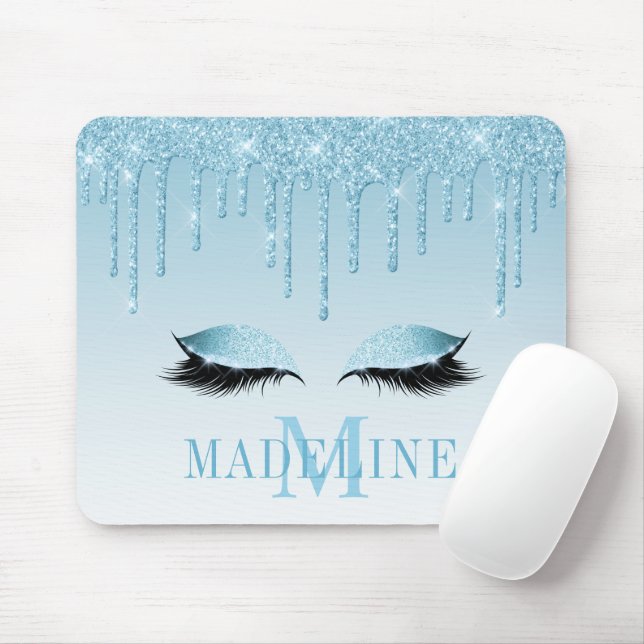 Modern Fashionable Blue Glitter Lash Monogram Musmatta (Med mus)