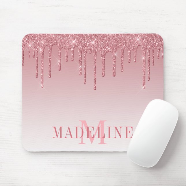 Modern Fashionable Dusty Rosa Glitter Monogram Musmatta (Med mus)