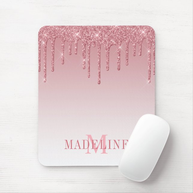 Modern fashionable Dusty Rosa Monogram Glitter Musmatta (Med mus)