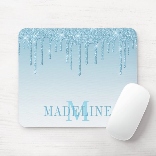 Modern Fashionable Light Blue Glitter Monogram Musmatta (Med mus)
