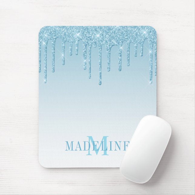 Modern Fashionable Light Blue Monogram Glitter Musmatta (Med mus)