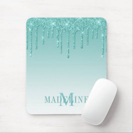 Modern Fashionable Teal Glitter Drip Monogram Musmatta