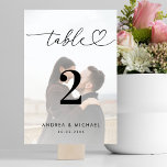 Modern Fäst fotot Elegant Heart-skript Bröllop Bordsnummer<br><div class="desc">Bordsnumret i snyggt skulle vara ett underbart tillägg till ert firande i bröllop. Lägg enkelt till dina egna uppgifter genom att klicka på alternativet "anpassa". 🌸 OBS! Kortets storlek är 3, 5 x 5 tum. Om du vill ha en större storlek kontaktar du mig innan du 💖 skapar ditt köp....</div>