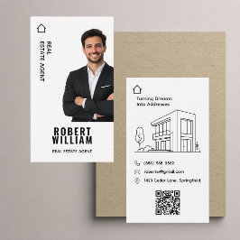 Modern Fastighetsmäklare Broker Vit Foto QR Visitkort