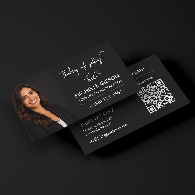 Modern Fastighetsmäklare Marknadsföring QR-kod Sva Visitkort (Modern Real Estate Broker Marketing QR Code Black Business Card
)