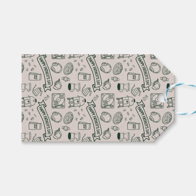 Modern Father's Day Doodle Pattern Millennial Dad Presentetikett (Framsidan (Horisontell))