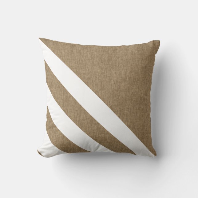 Modern Faux Burlap White Rand Kudde (Framsida)