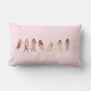 Modern Faux Copper Birds on Wire Lumbar Pillow Lumbarkudde