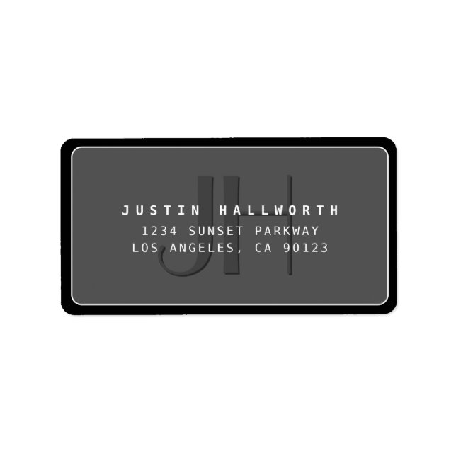 Modern Faux Embossed Monogrammed Business Adress Adressetikett (Framsidan)