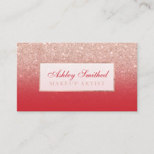 Modern faux faux ro glitter rött ombre makeup visitkort
