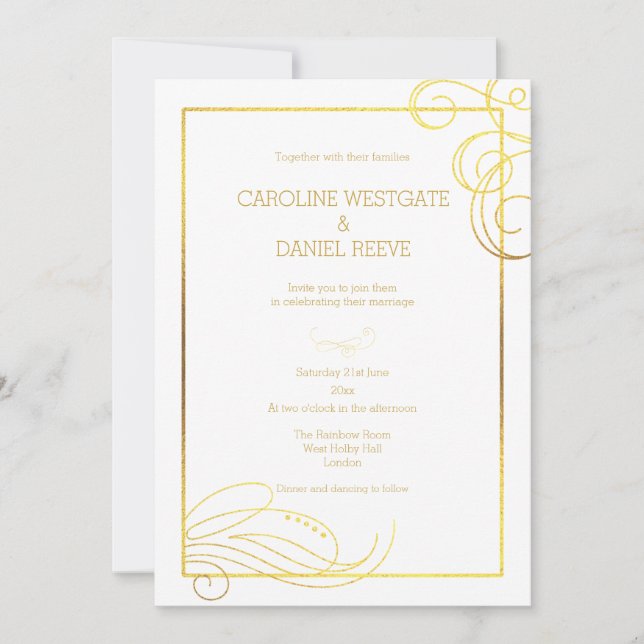 Modern Faux Foil Flourish Wedding bjudande Inbjudningar (Framsida)