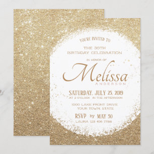 Modern Faux Glitter Guld och Vita födelsedagen Inb Inbjudningar